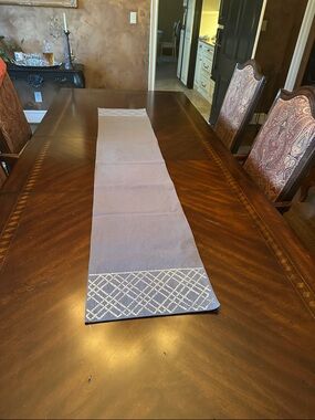 Gray Decorative Table Runner with Embroidered Lattice